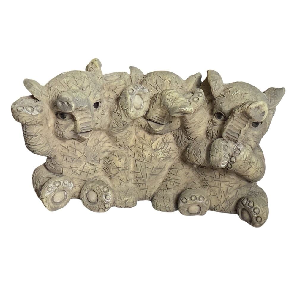VTG Stone Critters Figurine 3 Elephants Hear No Evil Speak No Evil See No Evil